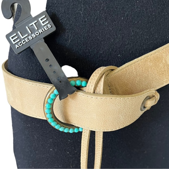 Elite brand leather belt NWT with beautiful turquoise beads and adjustable size - Picture 2 of 3